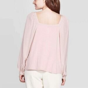 A New Day Lavender Mixed Media Bell Sleeve Square Neck Comfy Blouse Career PP23